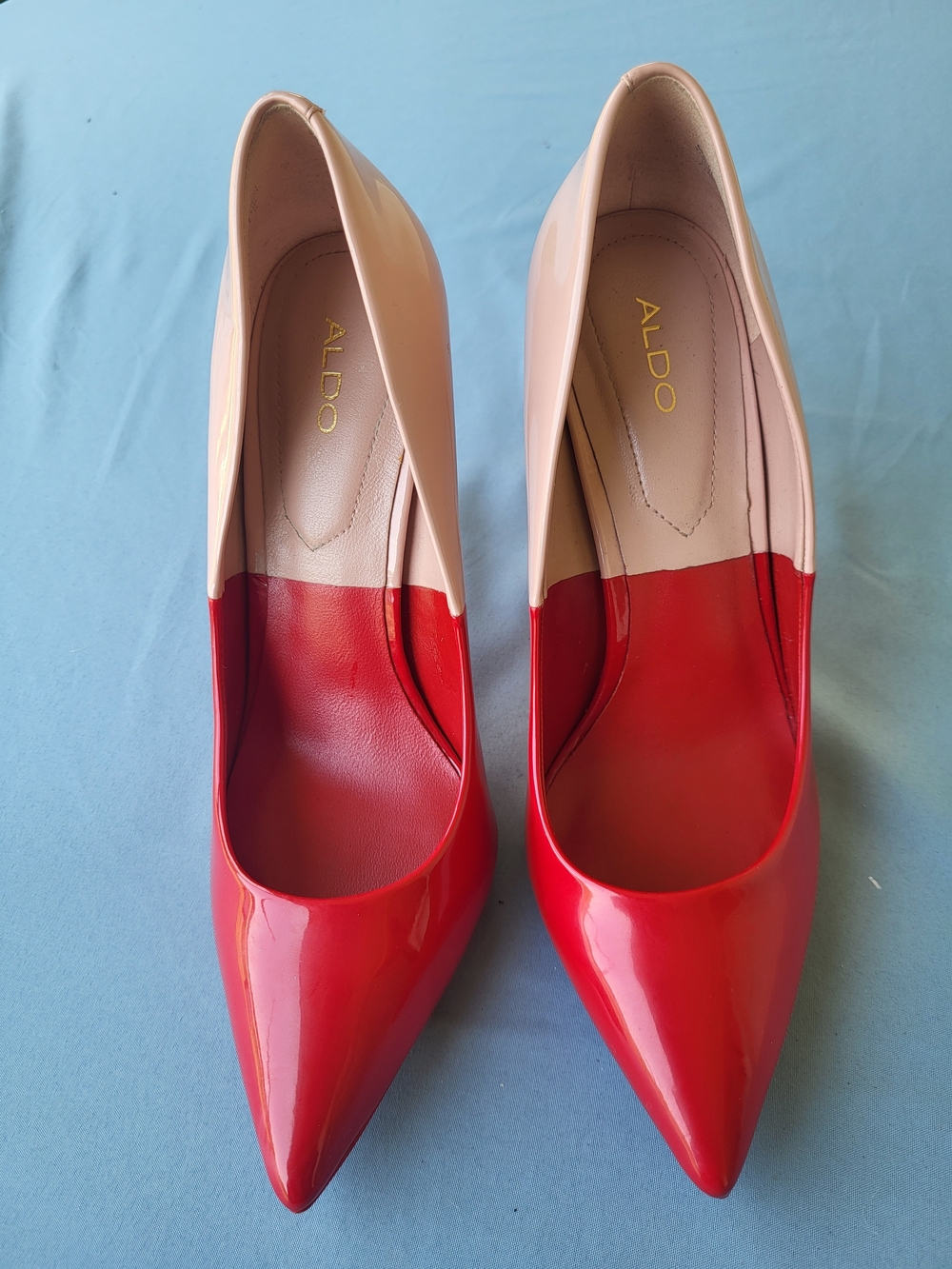 ALDO Women's Two-Tone Red and Nude Patent Pointed Toe Pumps